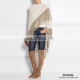 Winter Women Knitted Cashmere Shawl and Poncho With Leather Fringe