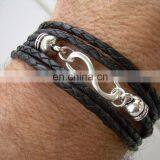 Black and White Hemp and Leather Bracelet thumbnail-5