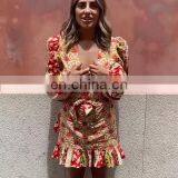 LAITE D2195 Amazon Hot Sales Long Sleeve Printed Flounced Casual Dresses Women V-neck Bandage Sexy Dresses thumbnail-1