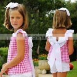 Girls Pink Summer Outfit Toddler Grid Tops + White Shorts Set Spring Summer for 1-6T thumbnail-1