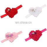Pink Red Heart Shape Rose Flowers With Sequins Bows Rhinestones Chiffon Soft Hair Bands Girls Headbands Accessories Valentines
