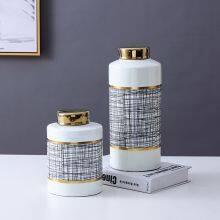 European Entery Luxury Style Graffiti Painting Straight Cylinder Ceramic Flower Vases With Lid For TV Stand thumbnail-4