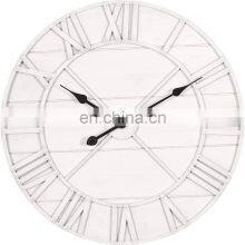 24 Inch Monochromatic Whitewash Roman Numeral Wall Wood Clock thumbnail-1