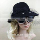 Hot Sale Women's Wide Brim Wool Felt Hats With Veil Fascinator thumbnail-1