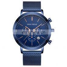 MINI FOCUS 0297G Fashion Men's Wrist Watches Luxury Design Quartz Watch Men 30m Waterproof Blue Stainless Steel Watch thumbnail-2