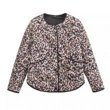 Women's Versatile Animal Print Round Neck Single Breasted Long Sleeved Cotton Jacket Jacket thumbnail-2
