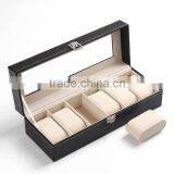 High End 6 Slot Black Luxury Leather Exclusive Watch Display Box With Lock thumbnail-2