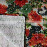 Handmade Kantha Quilt,Cotton Quilt India,Handstiched Floral Kantha Bedspread,Full Double Size Kantha Bedcover,Indian Kanthawork thumbnail-1
