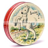 round biscuit tin can with cute printing