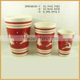 Red Round Christmas Reindeer Pattern Ceramic Flower Pots Decorative