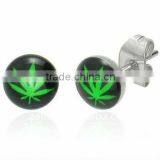 Charming 316L Stainless Steel Earrings With Green Pot Leaf Jewelry Body Rings Piercing thumbnail-1