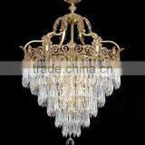 Rococo Style Crystal & Golden Brass Chandelier For Living Room Hotel Hall/ Elegant Crystal Chandelier Decorated Pendant Lamp thumbnail-6