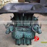 Antique Chinese Cast Square Bronze Ding With Sheep Statue thumbnail-1