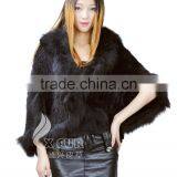 CX-B-M-41C Mink Fur Knitted Ladies Shawl With Fox Fur Trim thumbnail-5