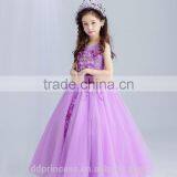 New Arrival Violet Ball Gown Tulle Girls Long Wedding Dress Sleeveless Embroidery Flower Handmade Beaded Purple Prom Party Dress thumbnail-4