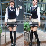 New Arrival Girl White Stripe V-neck High School Uniform Knit Vest Sweater thumbnail-2
