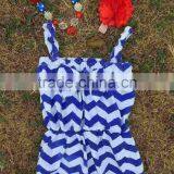 2015 Baby Girls 4th of July Blue Chevron Cotton Romper With Matching Necklace and Bow Set thumbnail-1