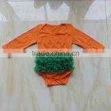 2015 Orange Romper Long Sleeve Baby Pumpkin Romper With Green Lace Ruffle Baby Clothes YW-143