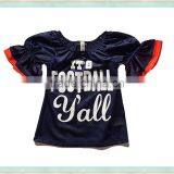 2017 Wholesale Clothes Girl Sweater Shirt Dark Bule Lace Puff Sleeve American Football Jersey thumbnail-1