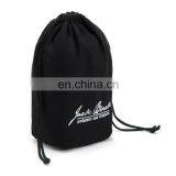 Black Small Cotton Canvas Fabric Muslin Drawstring Bag With Custom Logo Printed