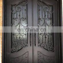 Black Strong Steel Exterior French Door Residential Double Arch Wrought Iron Decorative Front Door thumbnail-2