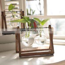 Terrarium Creative Hydroponic Plant Transparent Vase Wooden Frame Vase Decoration Glass Tabletop Plant Bonsai Decor Flower Vase thumbnail-5