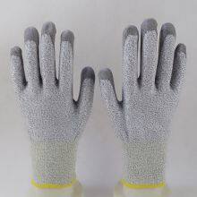 Hppe and Glassfibre Knitted Gray PU Palm Coated Anti-cut Level 5 Safety Work Gloves for Workers thumbnail-3