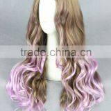 High Quality Wholesale 80CM Long Wave Purple Brown Lolita Style Synthetic Hair Cosplay Party Women Wig thumbnail-3