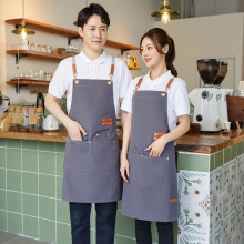 Custom Logo Printed Polyester Apron Commercial Grade Waterproof Overalls for Milk Tea Coffee Shops for Waiters Restaurant Staff thumbnail-4