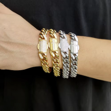 Pulsera De Acero Hombre Hip Hop Stainless Steel Luxury Cuban Jewelry CZ Diamond Bracelets thumbnail-2