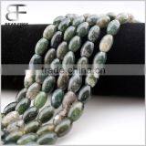Natural Moss Agate Barrel Drum Rice 8*12mm Semi-Precious Gemstone Jewelry Making Loose Beads thumbnail-2