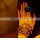 Green Big Round Gemstone Cutting Flower Vintage Ring Jewelry For Women thumbnail-2