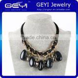 black color stone necklaces jewelry wholesale faux stone and crystal pu corded statement necklace