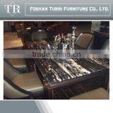 Square Travertine Marble Top Wooden Base Coffee Table thumbnail-3