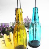 colorful glass candle bottle with hinge handle and buttom tray