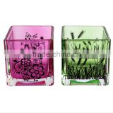 Creative Color Glass Candle Holder Square Candle Stand Party Decoration Premiums Gift