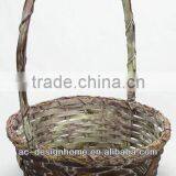BROWN WASH ROUND BAMBOO CHIP BASKET W/HANDLE thumbnail-1