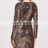 OEM Service Fashion Luxury Long Sleeve Mini Dress Deep V Neck Bodycon Dress Gold Beaded Sequins Club Dresses For Adults thumbnail-5