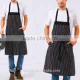 Adjustable Bib Apron With Pockets - Extra Long Ties, Commercial Grade, Unisex - Black/White Pinstripe thumbnail-6