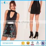 2017 New Black Faux Embroidered Skirt Sexy Mini