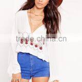 Lady White Cropped Long Sleeve Hotsale Elegant Satin Blouses thumbnail-1