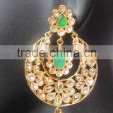 Dangler CHAND BALI EARRINGS TIKA GREEN POLKI Gold Tone EARRINGS thumbnail-2