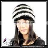 CX-C-36F Cheap Fur Hat Striped Knitted Women Mink Fur Hats thumbnail-6
