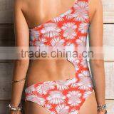 Ladies Palm Print and Side Cut Out One-piece Swimwear thumbnail-3
