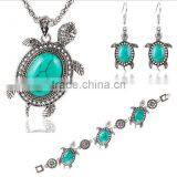 Retro Alloy Turquoise Tortoise Jewelry Sets Earring Statement Pendant Chain Chocker Necklace Set With Bracelets thumbnail-1