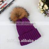High Quality Cashmere Knitted Hat With Huge Big Fur Pompoms KR-H008 thumbnail-6