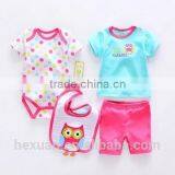 OEM Factory or Stocked Designs 4pcs/set 100% Cottonbaby Romper Set Matching With Baby Bibs and Socks thumbnail-3