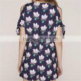 Classy Cold Shoulder Floral Printecd Short Rompers With Adjustable Sleeves thumbnail-4