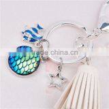 Off-white & Blue AB Color Tassel Star Clear Rhinestone Fish /Dragon Scale Keychain thumbnail-3