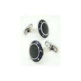 Stainless Steel Rounded Carbon Fiber Cufflinks / Black Star Cuff Links thumbnail-1
